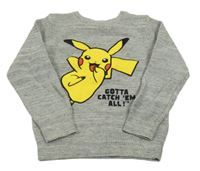 Šedoo-bílý melírovaný svetr s Pikachu C&A