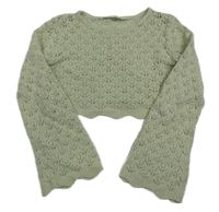 Světlezelený perforovaný crop svetr H&M
