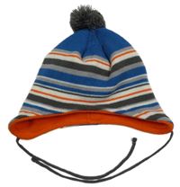 Modro-bílo-šedo-oranžová pruhovaná čepice Ergee