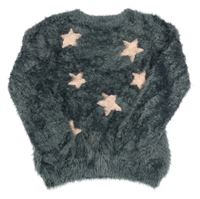 Břidlicový chlupatý svetr s hvězdami Blue Seven vel. 176