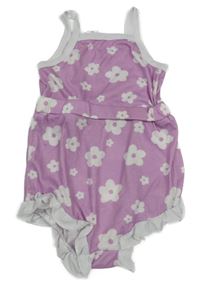 Fialovo-bílý květovaný kraťasový overal Shein