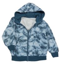 Modrá batikovaná propínací mikina s kapucí