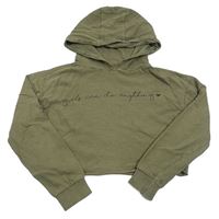 Khaki crop mikina s nápisem a kapucí E-Vie