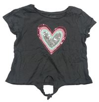 Tmavošedé crop tričko se srdcem a uzlem zn. Primark