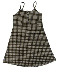 Pudrovo-černé kostkované šaty s knoflíky Primark