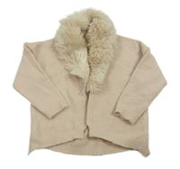 Pudrový propínací svetr s kožešinou River Island