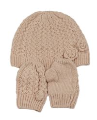 2set - Světlerůžová čepice s kytičkami + rukavice 