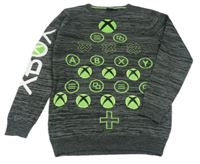 Šedo-zelený melírovaný vzorovaný svetr - XBOX