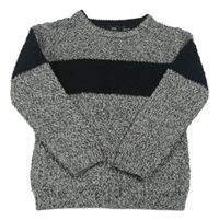 Šedo-černo-bílý melírovaný pletený žebrovaný svetr RIVER ISLAND