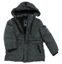 Tmavošedá šusťáková zateplená bunda s kapucí C&A