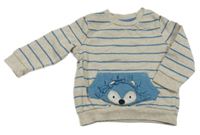 Světlehnědo-modrá pruhovaná mikina s ježkem F&F