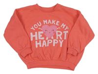 Korálová oversize mikina s nápisem se srdíčkem Matalan