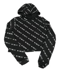 Černá sportovní crop mikina s nápisy a kapucí 