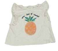 Bílé puntíkaté tričko s nápisem a ananasem Zara