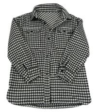 Černo-bílá vzorovaná vlněná košilová bunda Dunnes