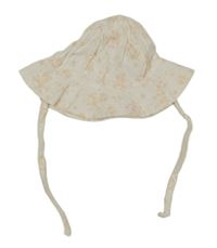 Bílý plátěný zavazovací klobouk s kytičkami H&M