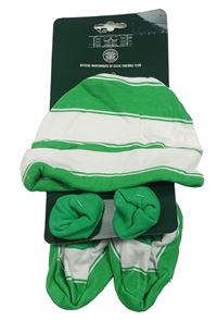2set - Zeleno-bílá pruhovaná čepice s nápisem + capáčky The Celtic FC