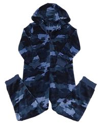 Tmavomodro-modrá army chlupatá kombinéza s kapucí M&S