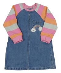 Modro-pruhované riflovo/teplákové šaty s duhou Tu