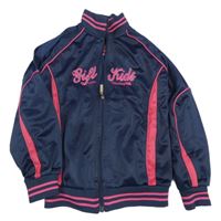 Tmavomodro-růžová propínací sportovní mikina s nápisem