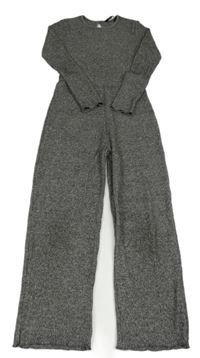 Šedo-bílý melírovaný žebovaný pletený kalhotový overal George