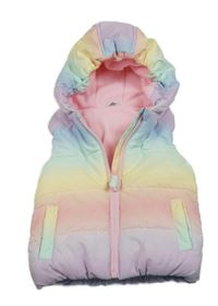 Barevná pruhovaná šusťáková zateplená vesta s kapucí Dunnes