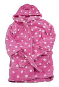 Růžový chlupatý župan s puntíky a kapucí Tissaia