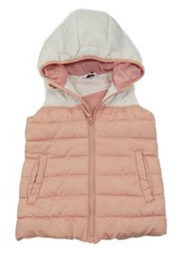 Světlerůžovo-bílá šusťáková prošívaná zateplená vesta s kapucí Y.F.K.