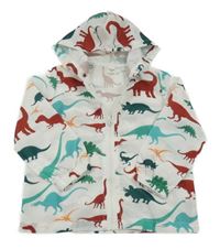 Bílá šusťáková bunda s dinosaury a kapucí Shein