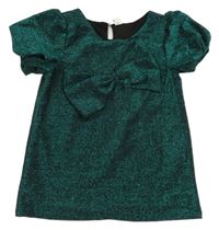 Tmavozelená třpytivá společenská halenka s mašlí Tu