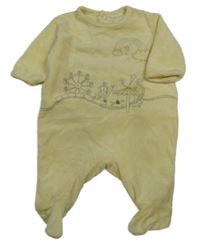 Žlutý sametový overal s potiskem 