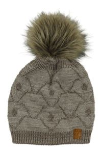 Béžová vzorovaná vlněná čepice s bambulí 