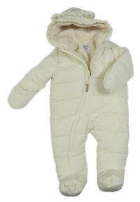 Smetanová šusťáková prošívaná zimní kombinéza s kapucí F&F