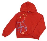 Červená crop mikina s medvídkem a kapucí Shein