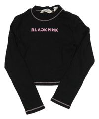 Černé žebrované crop triko s nápisem H&M