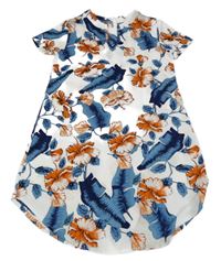 Bílo-modro-oranžové květované šaty Shein 