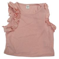 Světlerůžový žebrovaný úpletový crop top s volánky Shein 