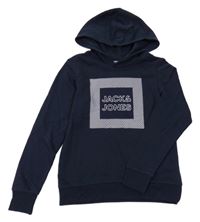 Tmavomodrá mikina s logem a kapucí Jack & Jones