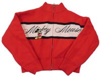 Červeno-světlerůžový propínací crop svetr s Mickeym Bershka