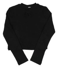 Černé žebrované crop triko s průstřihy H&M