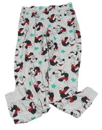 Světlešedé melírované pyžamové kalhoty s Mickey s vánočním motivem a hvězdičkami PRIMARK