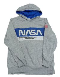 Šedo-modro-bílá melírovaná mikina s nápisem - NASA a kapsou a kapucí H&M