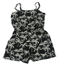 Černý letní overal s bílými palmami H&M