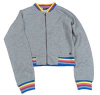 Šedá melírovaná propínací crop mikina s barevnými pruhy a třpytkami zn. Pepperts!
