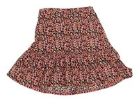 Černo-růžovo-oranžová květovaná mačkaná sukně zn. PRIMARK