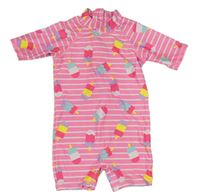 Růžovo-bílý pruhovaný UV overal s nanuky Kiki&Koko