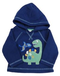 Tmavomodrá fleecová mikina s dinosaury a kapucí M&Co