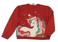Červený svetr s jednorožcem s vánočním motivem zn. H&M