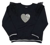 Tnavomodrá mikina se srdíčkem s flitry a volánky babyhug