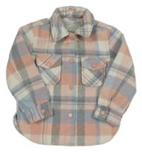 Smetanovo-růžovo-modrá kostkovaná flaušová košilová bunda George